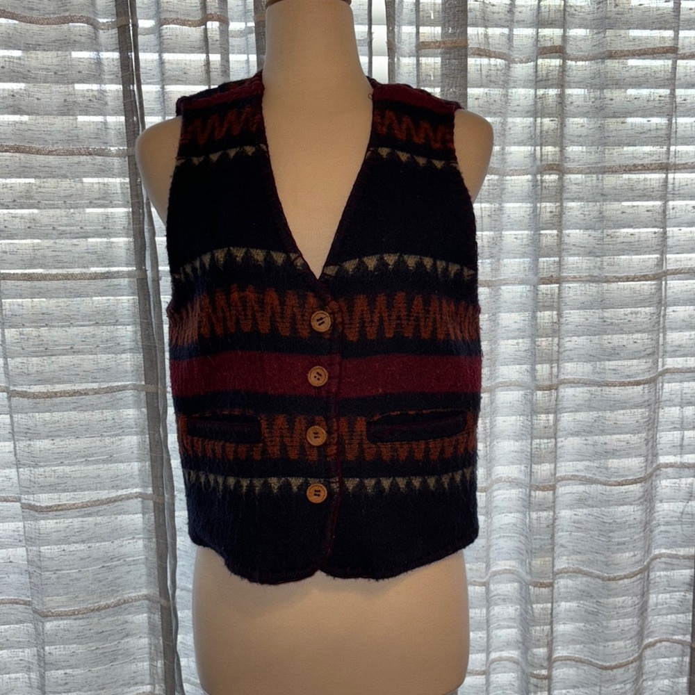 Multicolor western Style Wool Blend Button-Up Vest